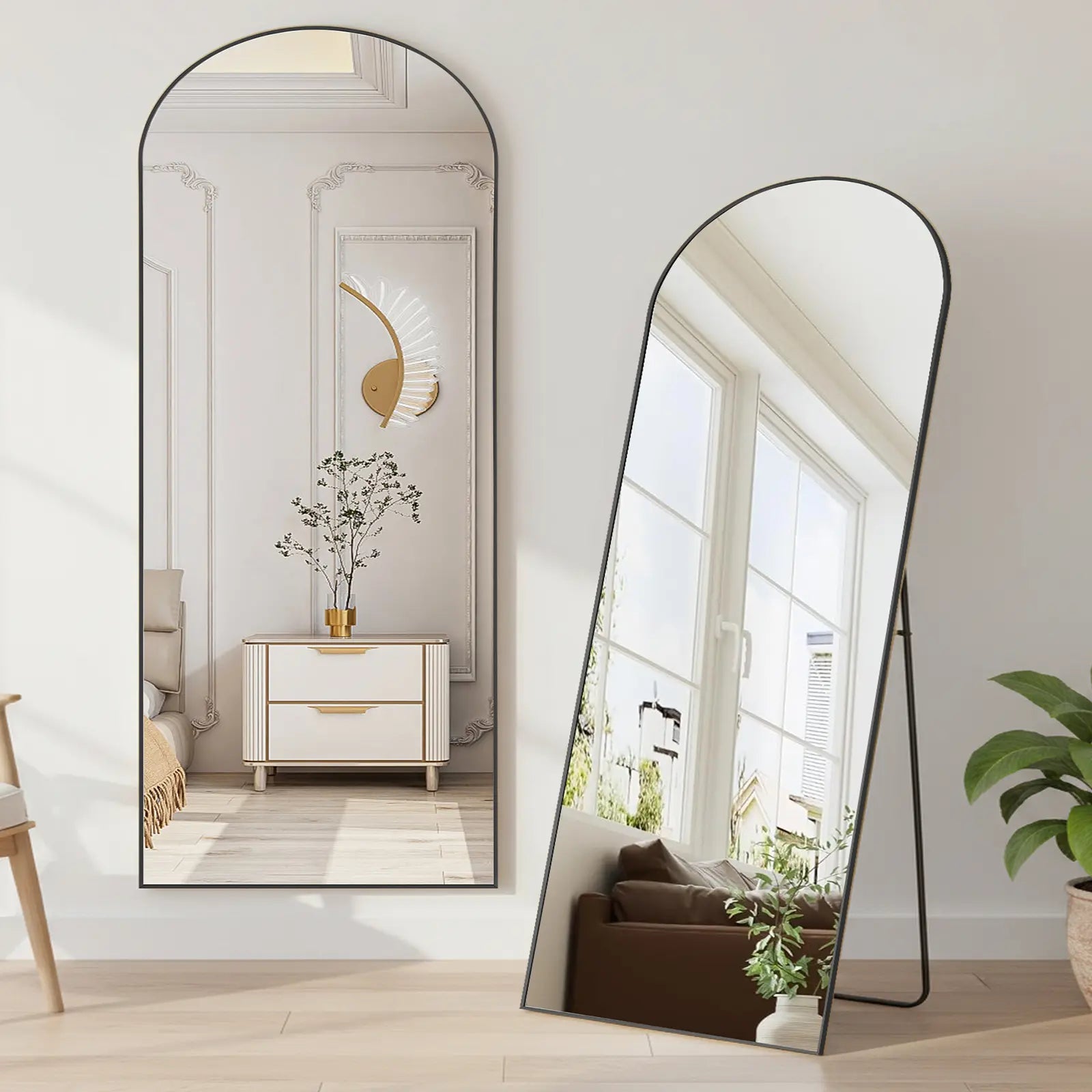 Full Length Mirror, Floor Standing Mirror with Stand, Wall Aluminum Alloy Thin Frame Hanging or Leaning for Living Room Bedroom Cloakroom Decorating