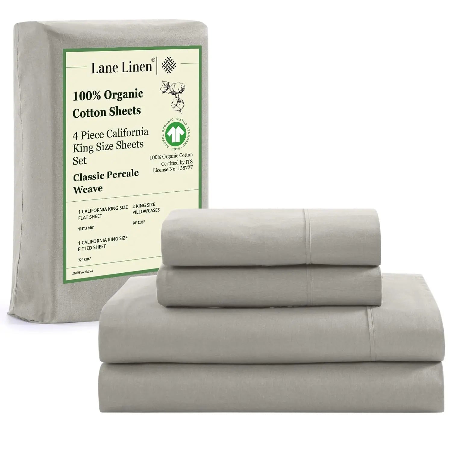 LANE LINEN 100% Organic Cotton Percale Weave Sheets Set - 15" Deep Pocket Fitted Sheet, Breathable Bedding for Dorm Rooms, White Twin Size Bed Essentials