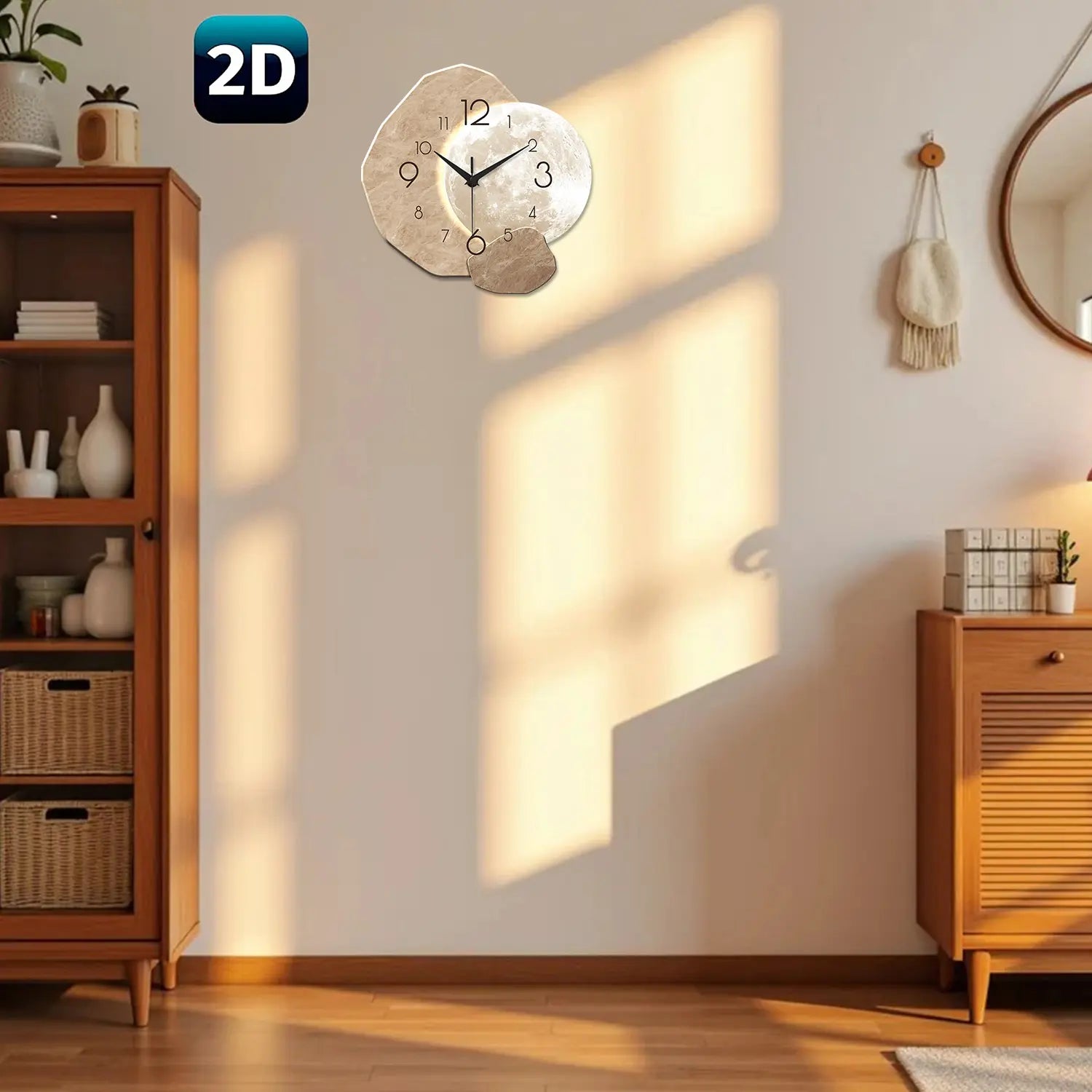 Creative Moon-Design Modern Silent Wall Clock, Decorative Clock for Home, Living Room, Bedroom & Office