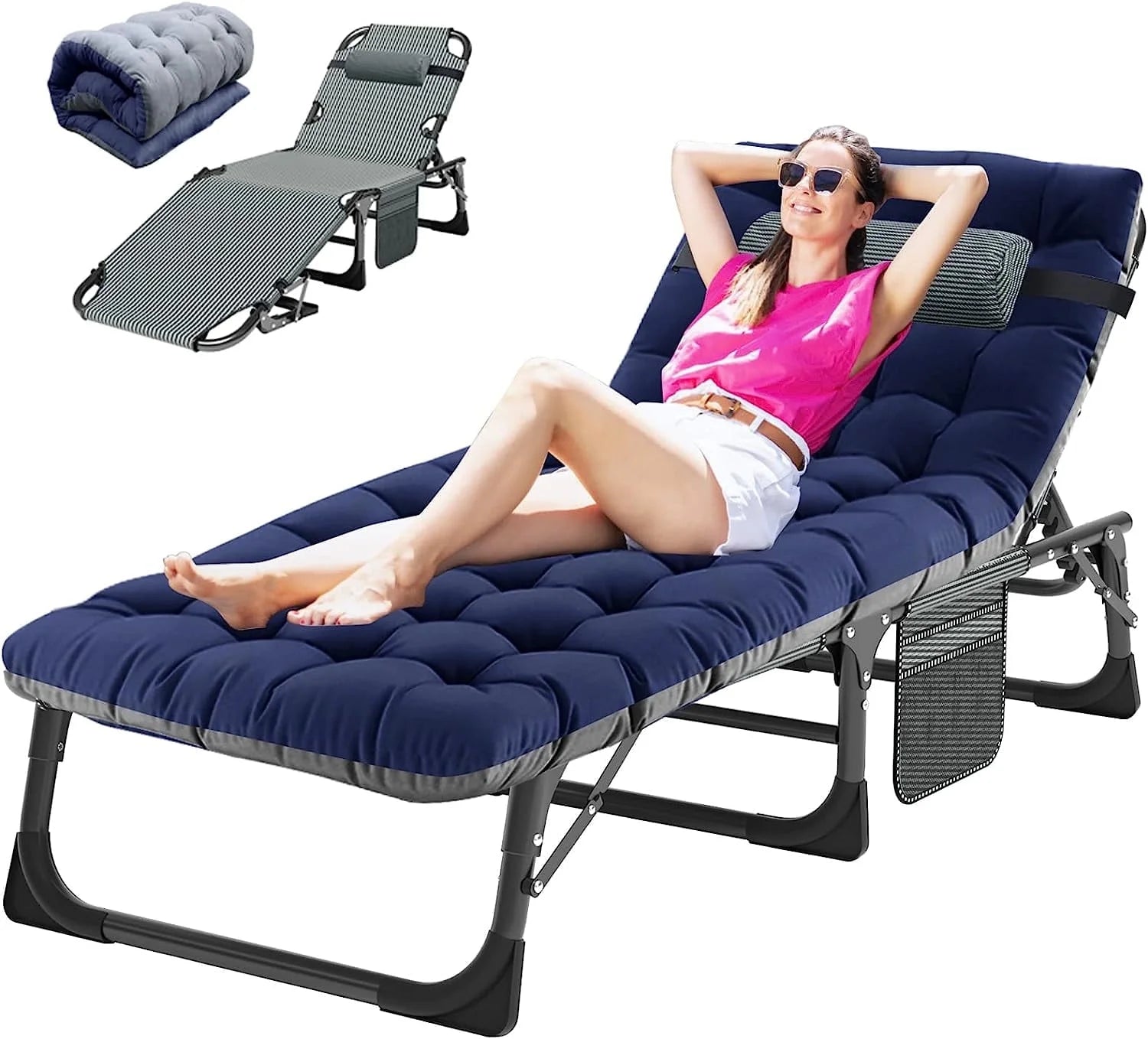 Folding Chaise Lounge Chair 5-Position, Folding Cot, Heavy Duty Patio Chaise Lounges for Outside, Poolside, Beach, Lawn, Camping