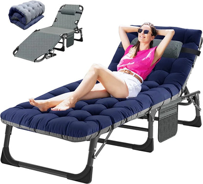 Folding Chaise Lounge Chair 5-Position, Folding Cot, Heavy Duty Patio Chaise Lounges for Outside, Poolside, Beach, Lawn, Camping