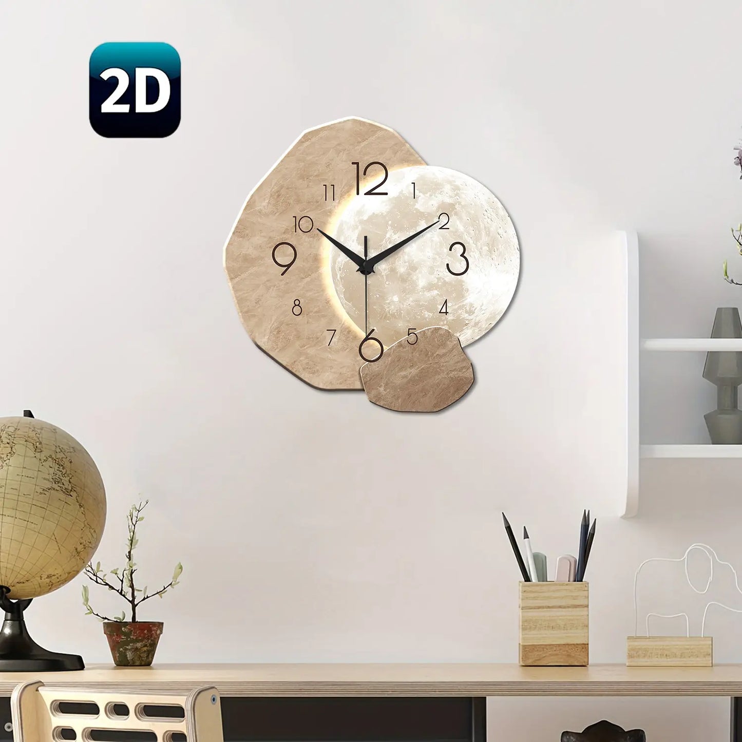 Creative Moon-Design Modern Silent Wall Clock, Decorative Clock for Home, Living Room, Bedroom & Office