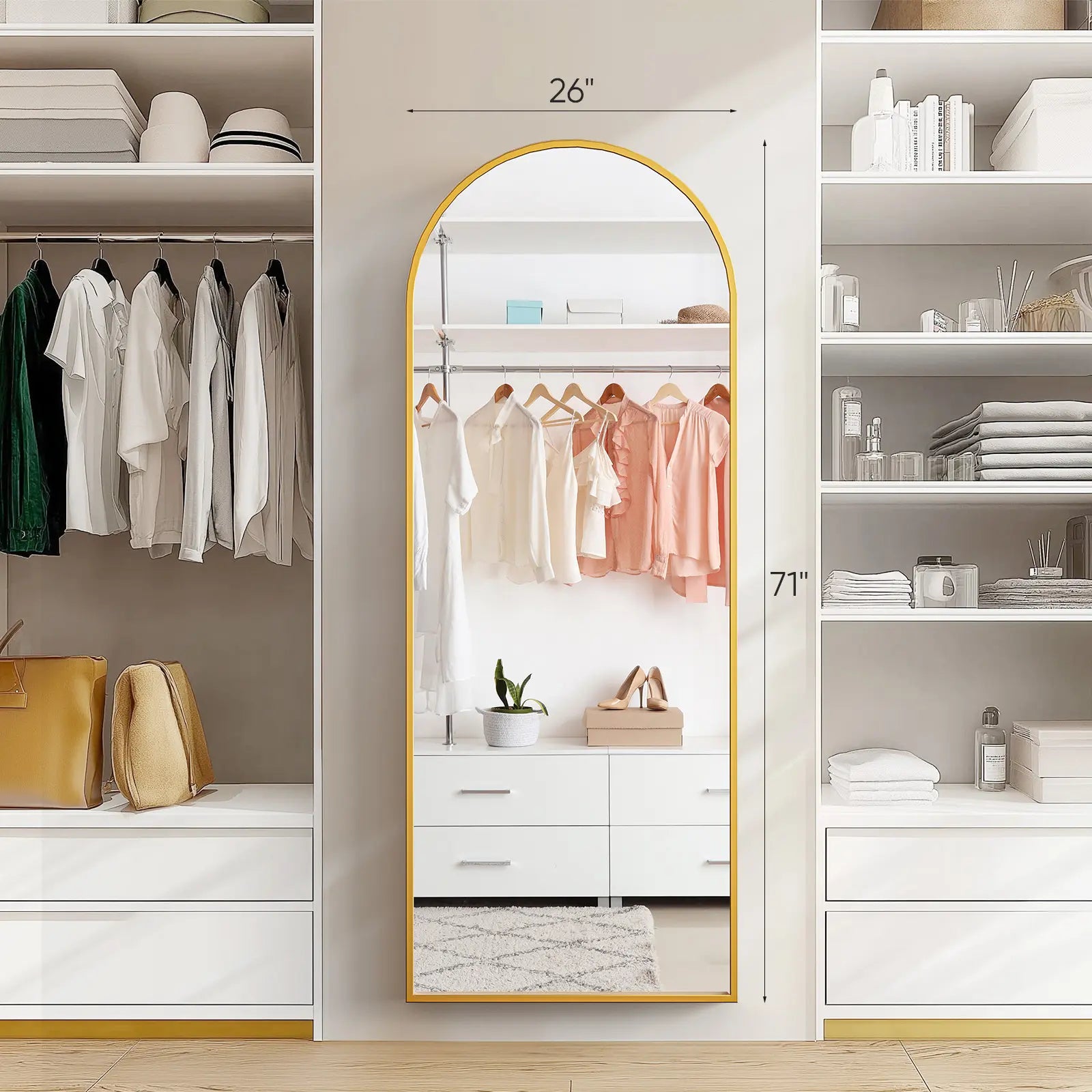 Full Length Mirror, Floor Standing Mirror with Stand, Wall Aluminum Alloy Thin Frame Hanging or Leaning for Living Room Bedroom Cloakroom Decorating