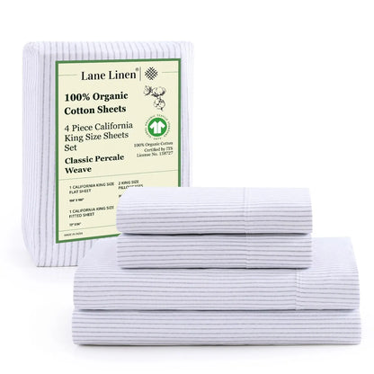 LANE LINEN 100% Organic Cotton Percale Weave Sheets Set - 15" Deep Pocket Fitted Sheet, Breathable Bedding for Dorm Rooms, White Twin Size Bed Essentials