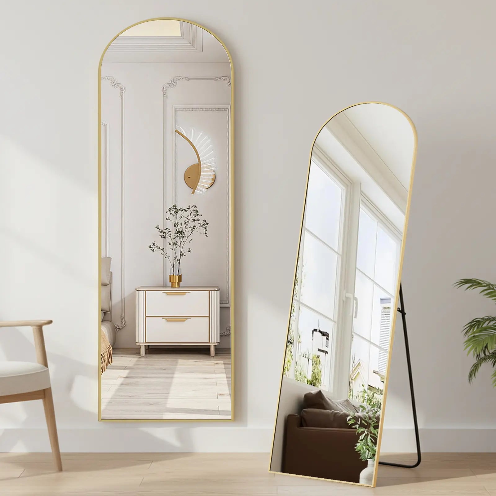 Full Length Mirror, Floor Standing Mirror with Stand, Wall Aluminum Alloy Thin Frame Hanging or Leaning for Living Room Bedroom Cloakroom Decorating
