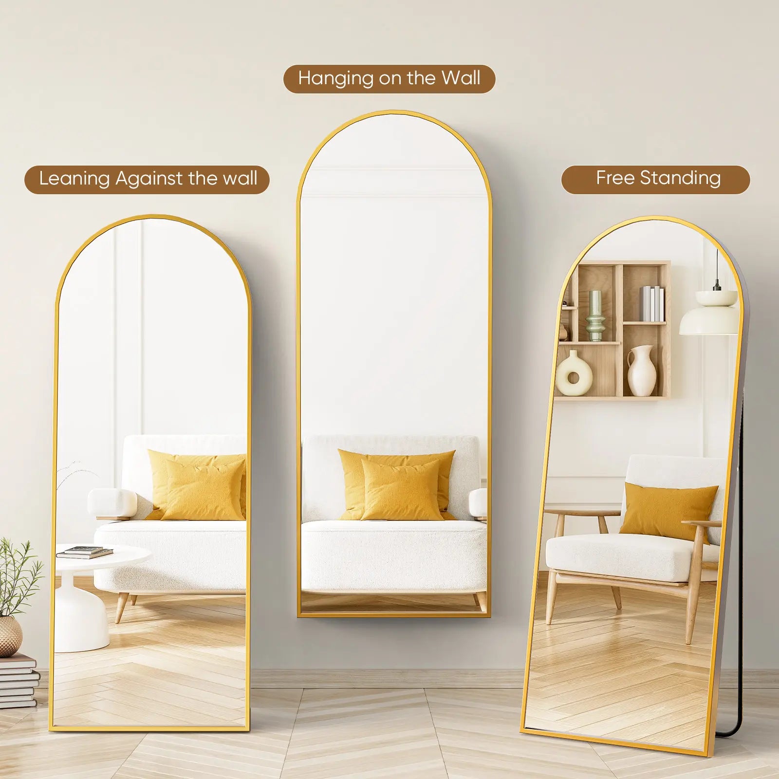 Full Length Mirror, Floor Standing Mirror with Stand, Wall Aluminum Alloy Thin Frame Hanging or Leaning for Living Room Bedroom Cloakroom Decorating