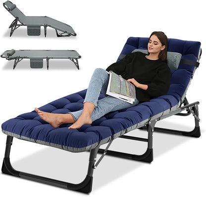 Folding Chaise Lounge Chair 5-Position, Folding Cot, Heavy Duty Patio Chaise Lounges for Outside, Poolside, Beach, Lawn, Camping