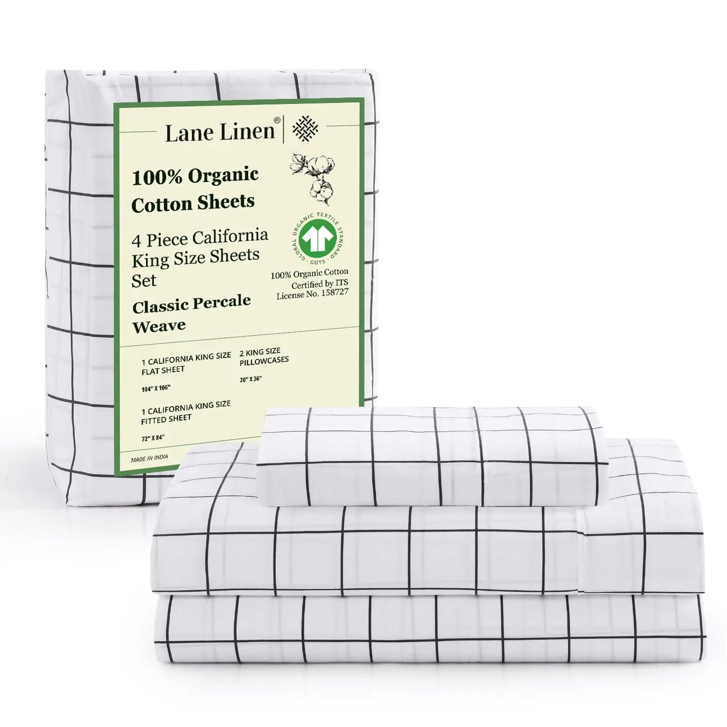 LANE LINEN 100% Organic Cotton Percale Weave Sheets Set - 15" Deep Pocket Fitted Sheet, Breathable Bedding for Dorm Rooms, White Twin Size Bed Essentials
