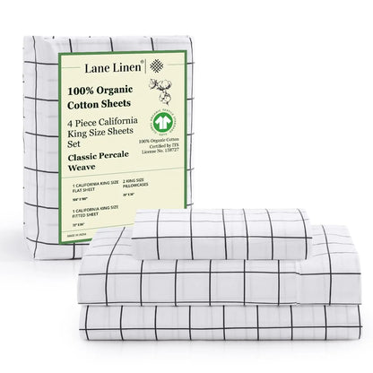 LANE LINEN 100% Organic Cotton Percale Weave Sheets Set - 15" Deep Pocket Fitted Sheet, Breathable Bedding for Dorm Rooms, White Twin Size Bed Essentials