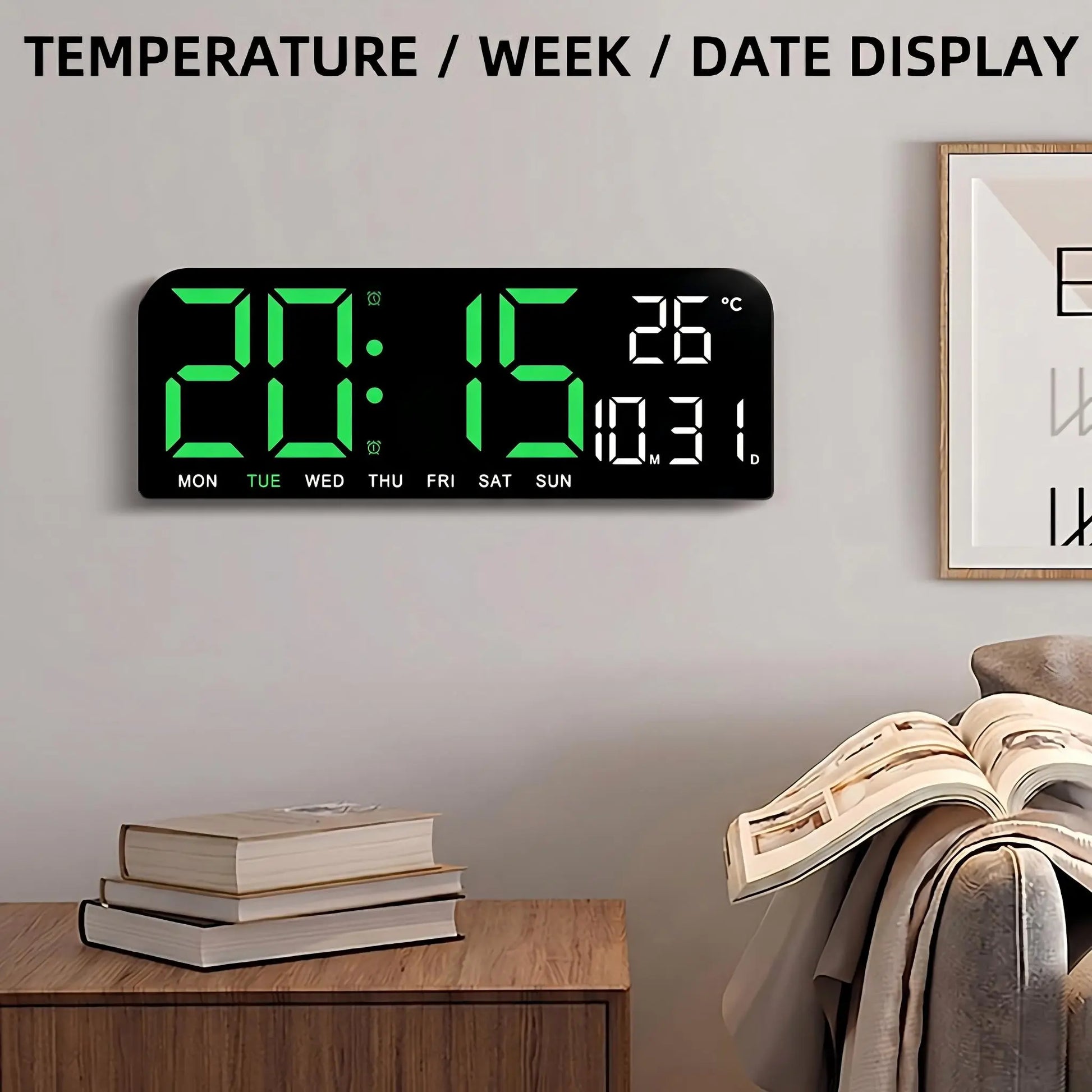 Timess 10-Inch HD LED Wall Clock with Multi-Info Display, Dual Alarms, Count-Up/Down Timers, USB Powered, Hang or Place for Bedroom/Office/Nightstand Decor, Ideal Holiday/Birthday Gift,Shop Clock,New Year New Clock Summervibes